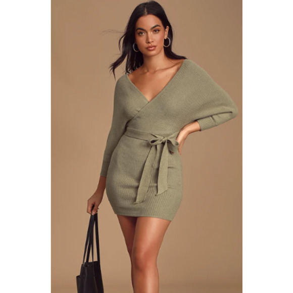 Lulu's Modena Sweater Dress Sage Green Dolman Sleeve Bodycon NWT S - Picture 1 of 7